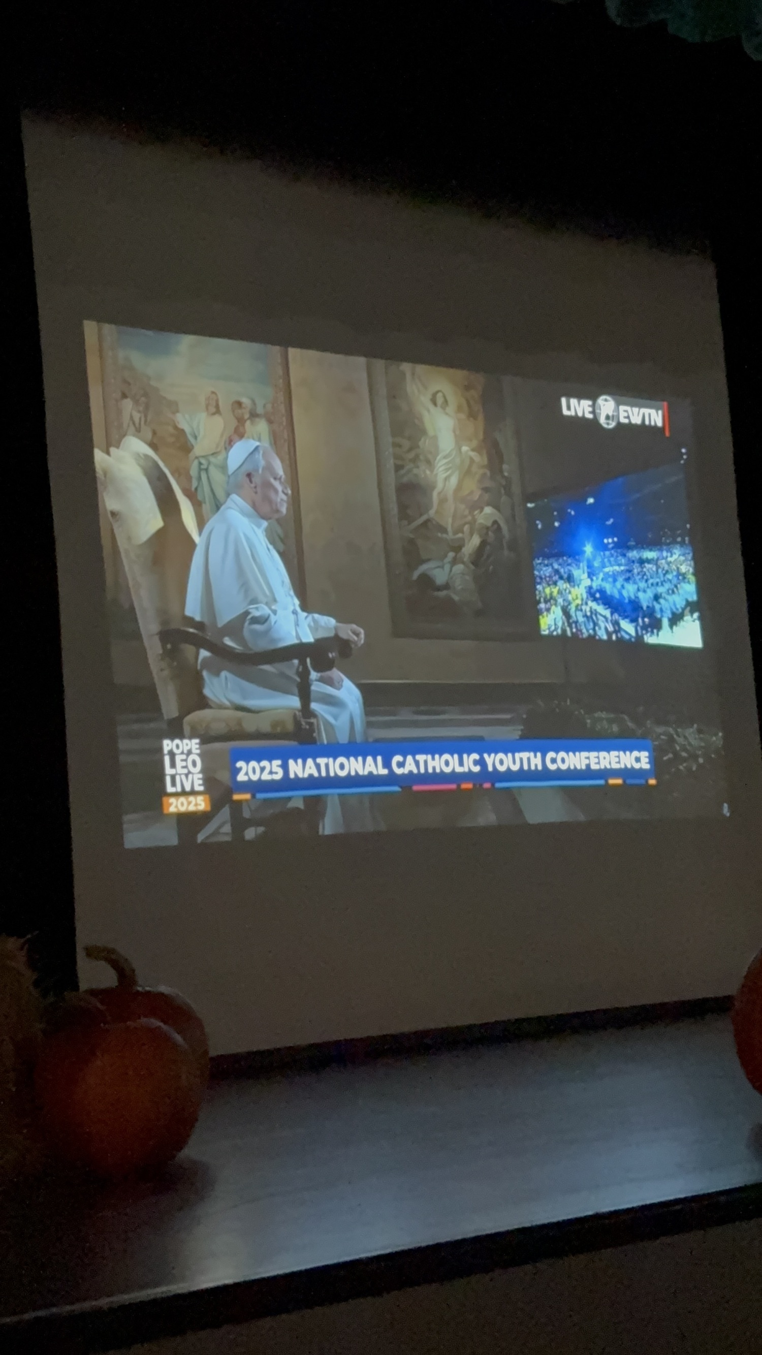 Pope Leo XIV, the first-ever American Pope, addressed a group of more than 16,000 teens at the National Catholic Youth Conference in Indianapolis on November 21. Students from Our Lady of the Hamptons tuned in for the livestream. CAILIN RILEY