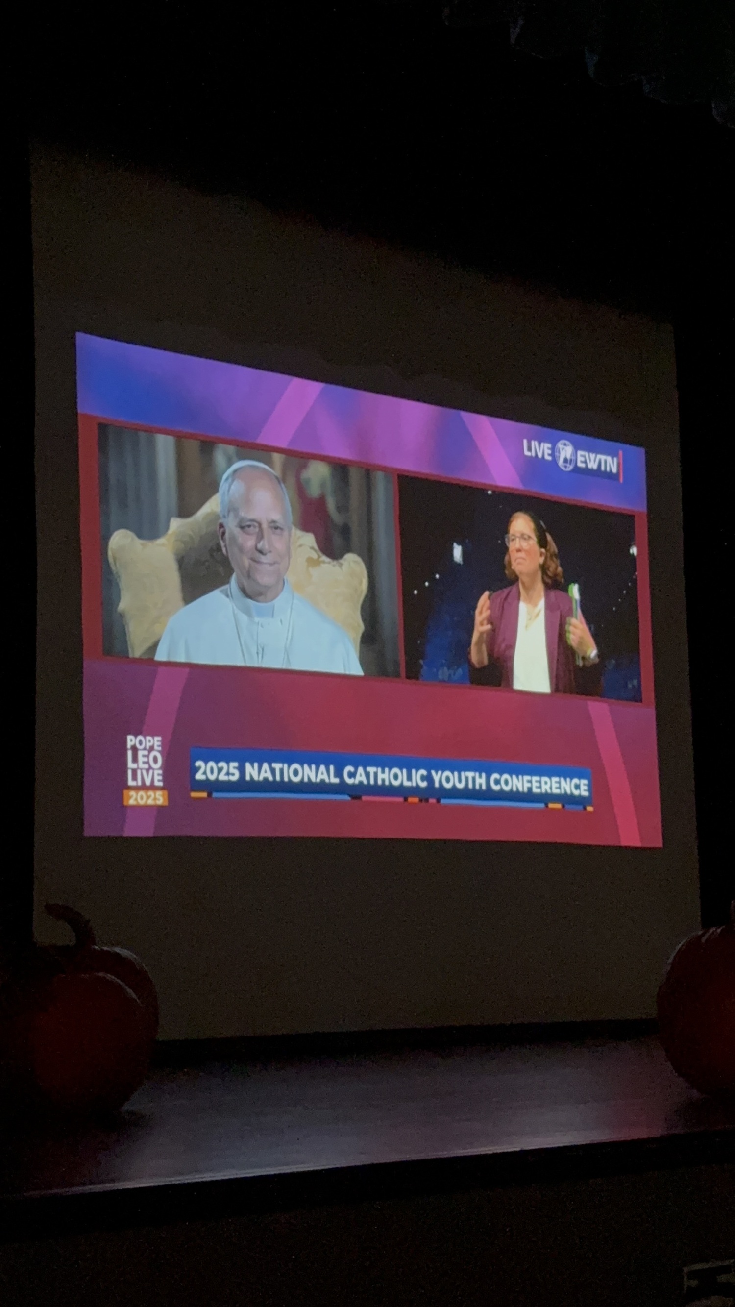 Pope Leo XIV, the first-ever American Pope, addressed a group of more than 16,000 teens at the National Catholic Youth Conference in Indianapolis on November 21. Students from Our Lady of the Hamptons tuned in for the livestream. CAILIN RILEY