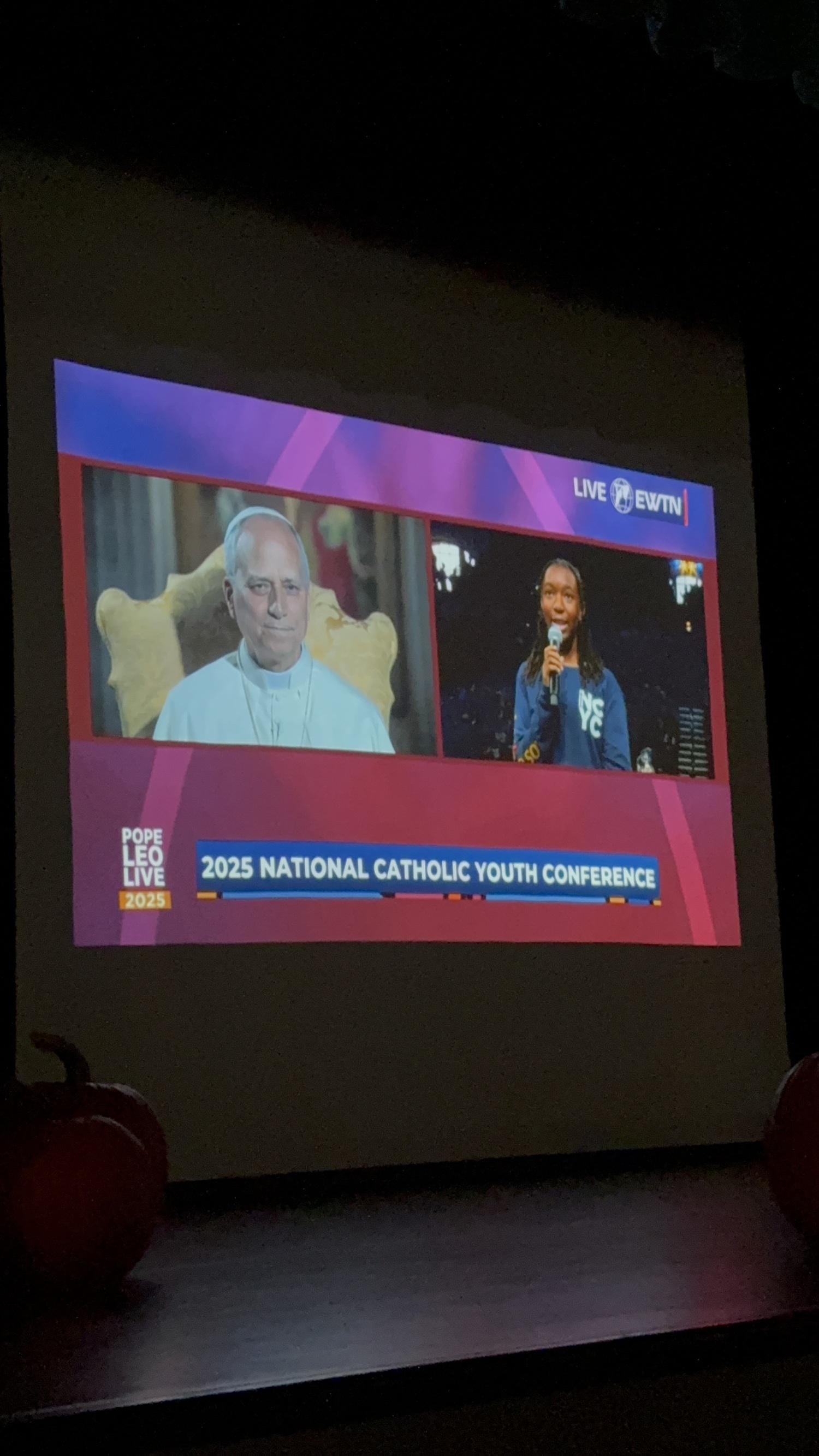 Pope Leo XIV, the first-ever American Pope, addressed a group of more than 16,000 teens at the National Catholic Youth Conference in Indianapolis on November 21. Students from Our Lady of the Hamptons tuned in for the livestream. CAILIN RILEY
