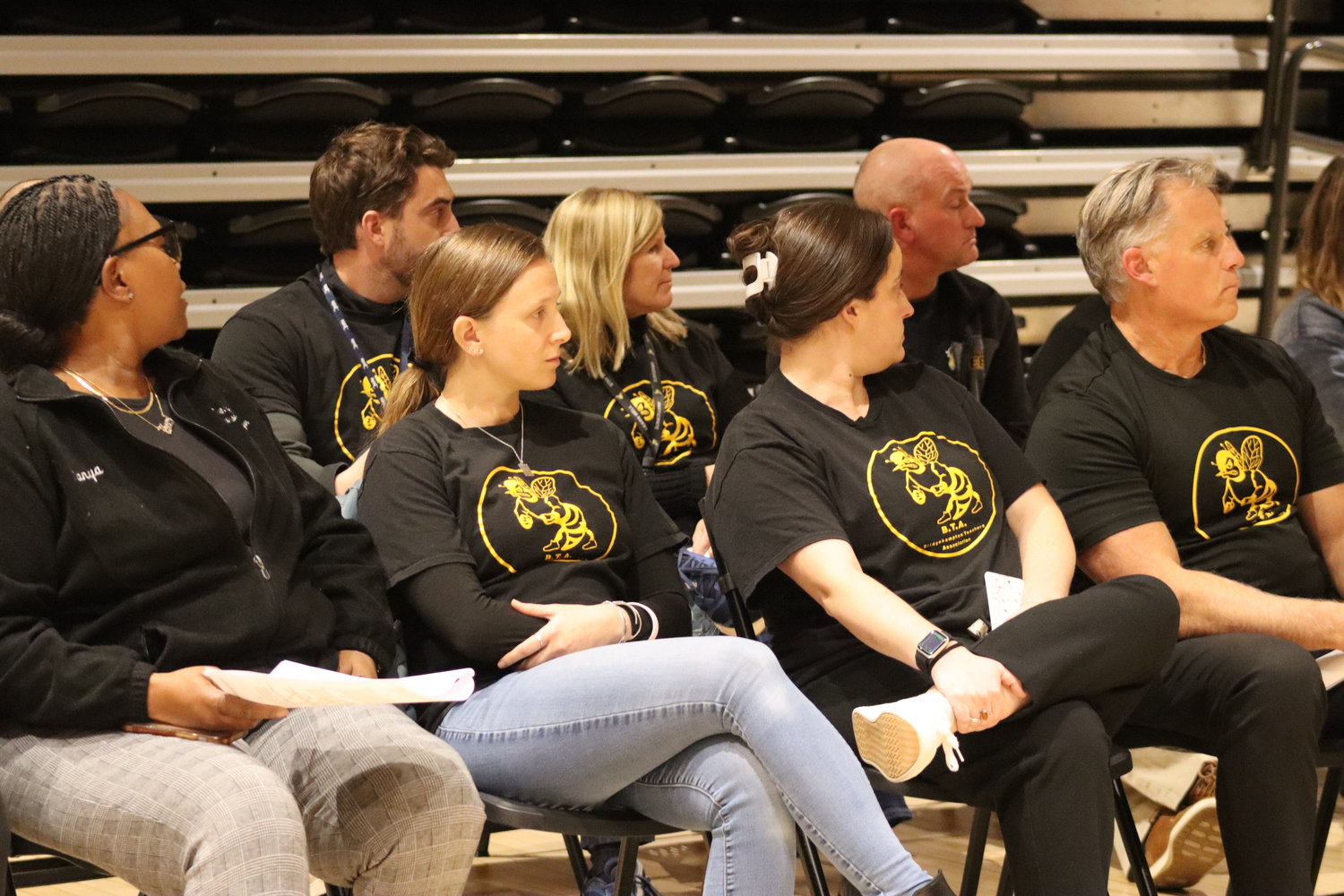 Members of the Bridgehampton Teachers Association showed up en masse at the Bridgehampton School Board Meeting on Wednesday night. They have been working without a contract since July 1. CAILIN RILEY