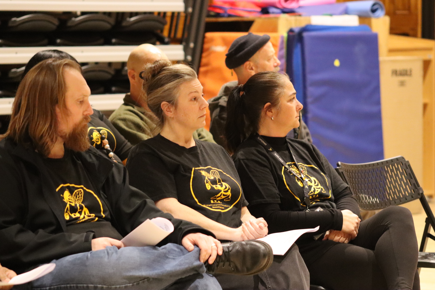 Members of the Bridgehampton Teachers Association showed up en masse at the Bridgehampton School Board Meeting on Wednesday night. They have been working without a contract since July 1. CAILIN RILEY