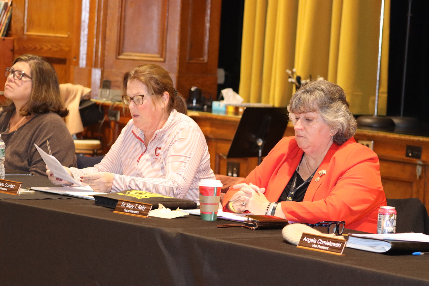 Board president JoAnn Comfort, left, and Bridgehampton School Superintendent Dr. Mary T. Kelly. CAILIN RILEY