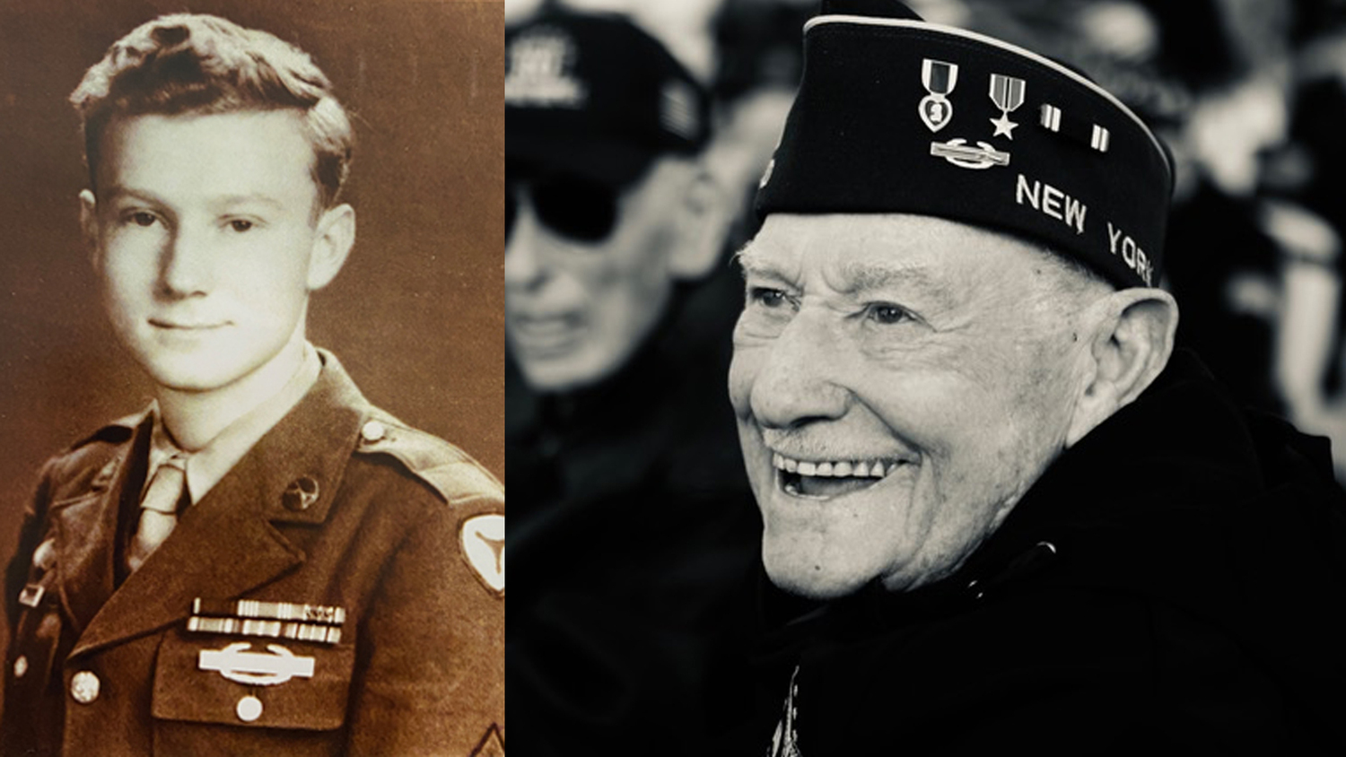 World War II veteran Martin Sylvester, then and now.
