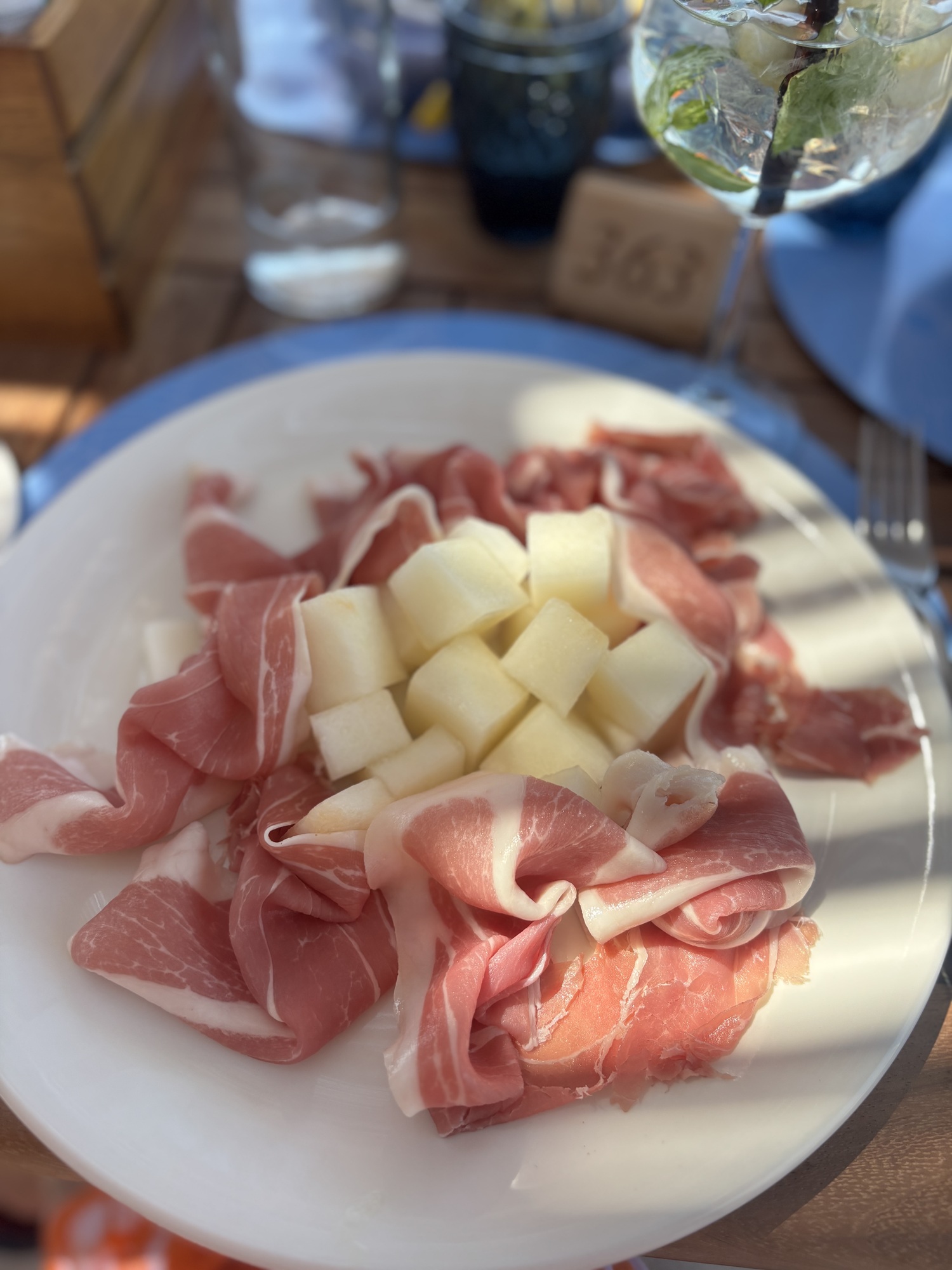 Figs, proscuitto and melon at Stromboli, an al fresco restaurant at Capavaticano Resort Thalasso & Spa. Hannah Selinger photo