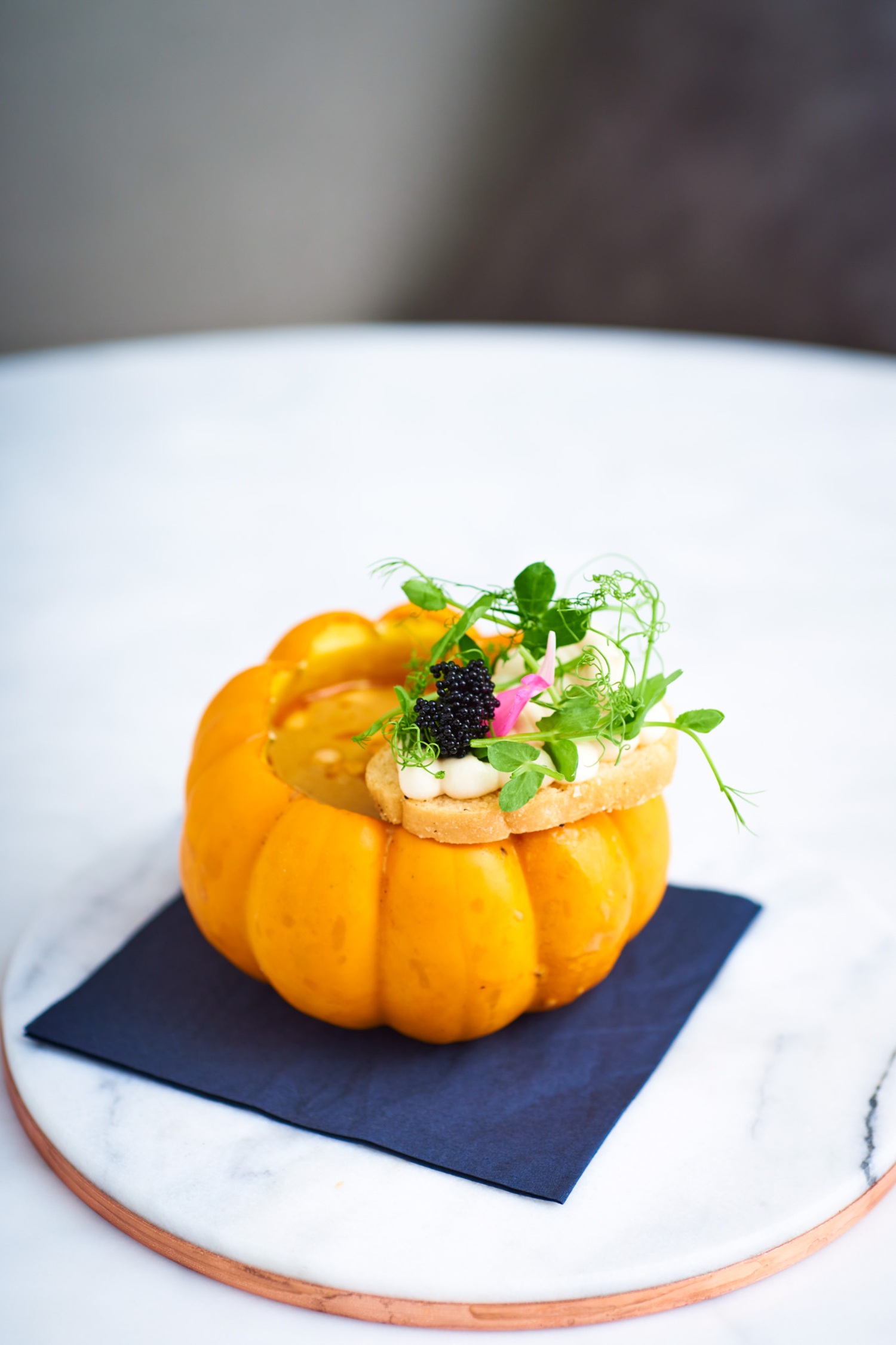 Lobster pumpkin bisque is one of the many items available at R.AIRE at The Hampton Maid in Hampton Bays, which is accepting orders for its holiday menus now. Doug Young photo