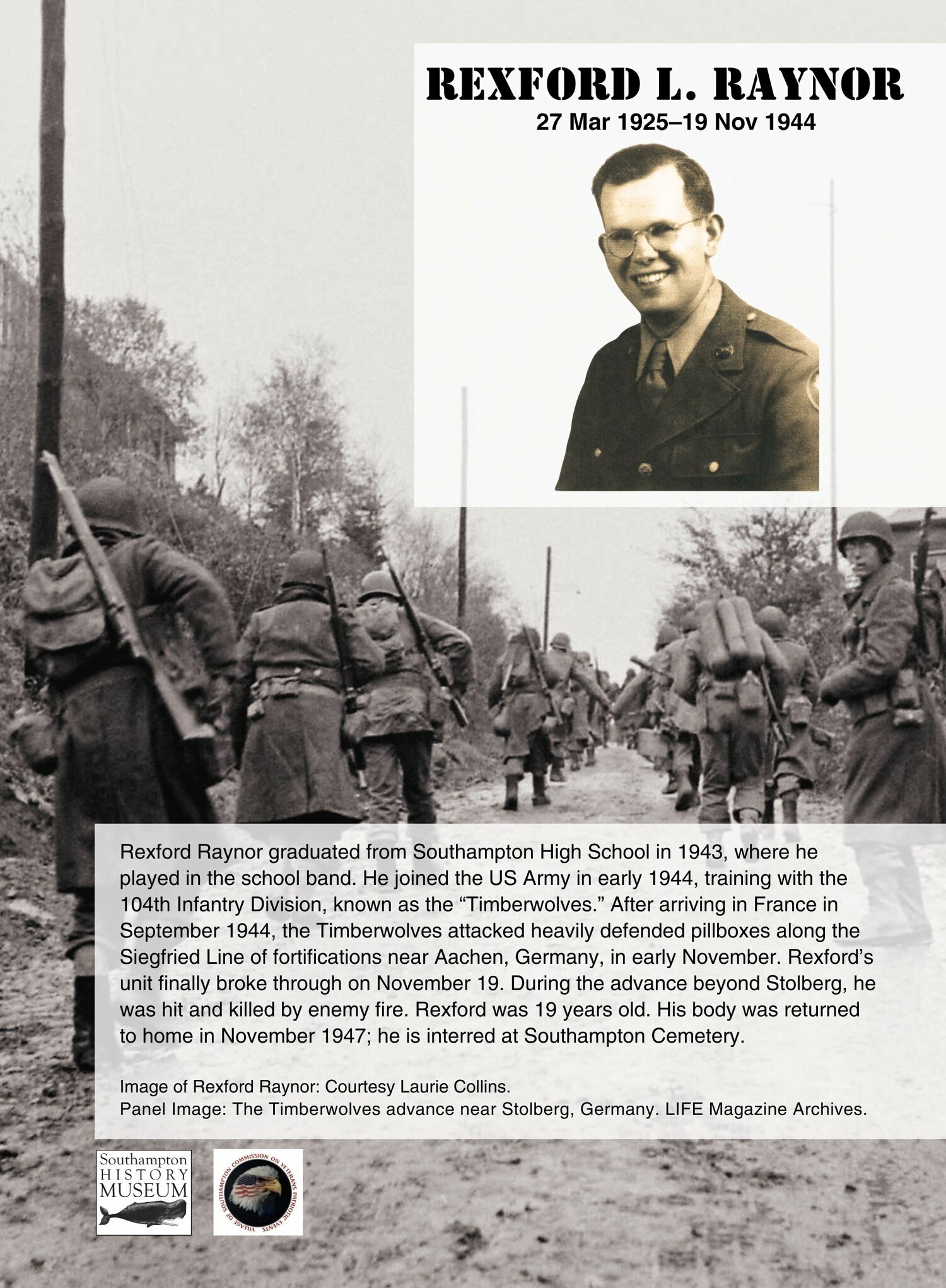 Panel of Southampton resident and World War II veteran Rexford Raynor that will be on display at the Southampton Cultural Center. COURTESY BONNIE GRICE