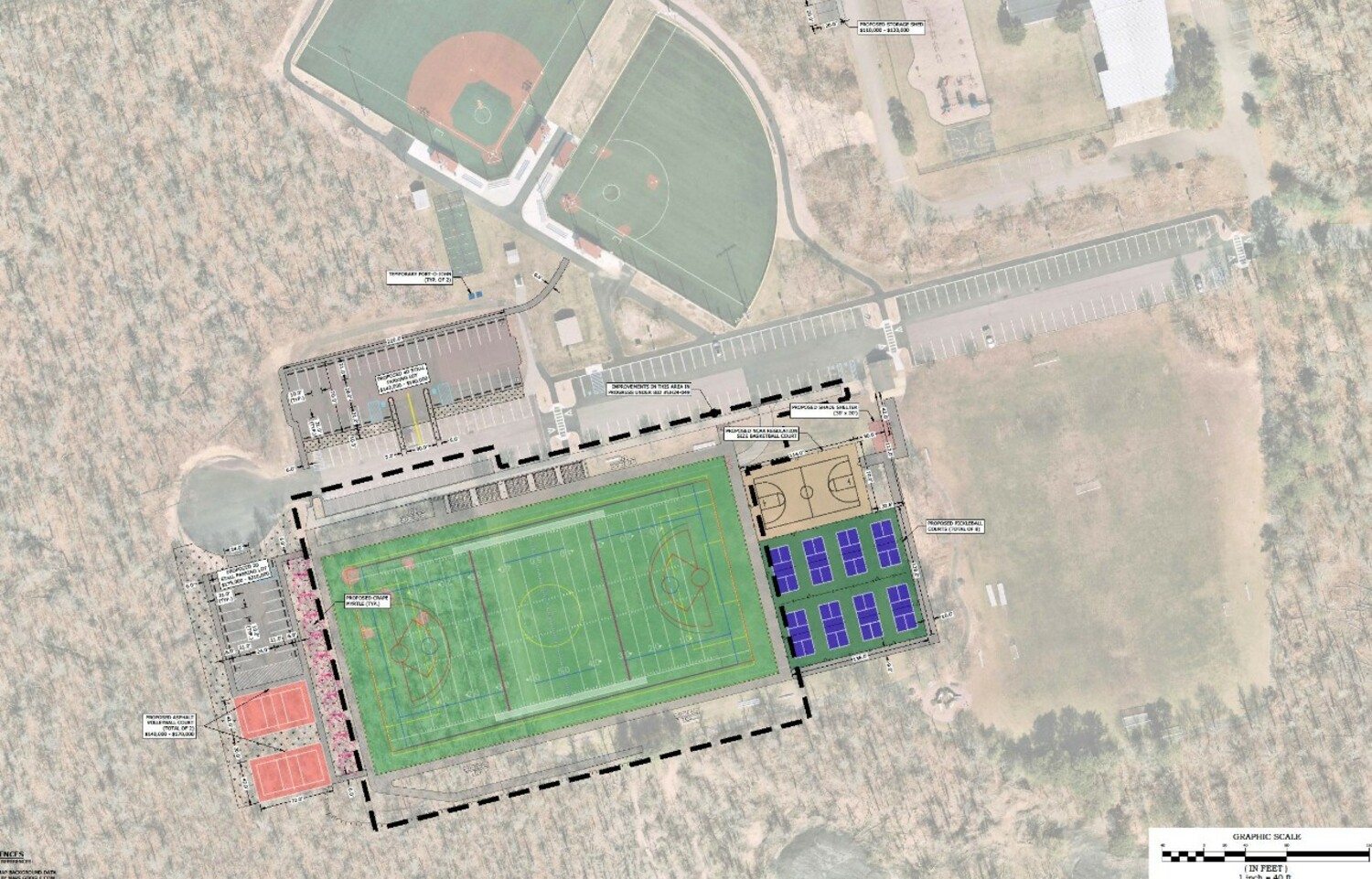 The East Hampton Town Board discussed including a basketball court in the designs. This would be located next to the new pickleball courts. COURTESY EAST HAMPTON TOWN