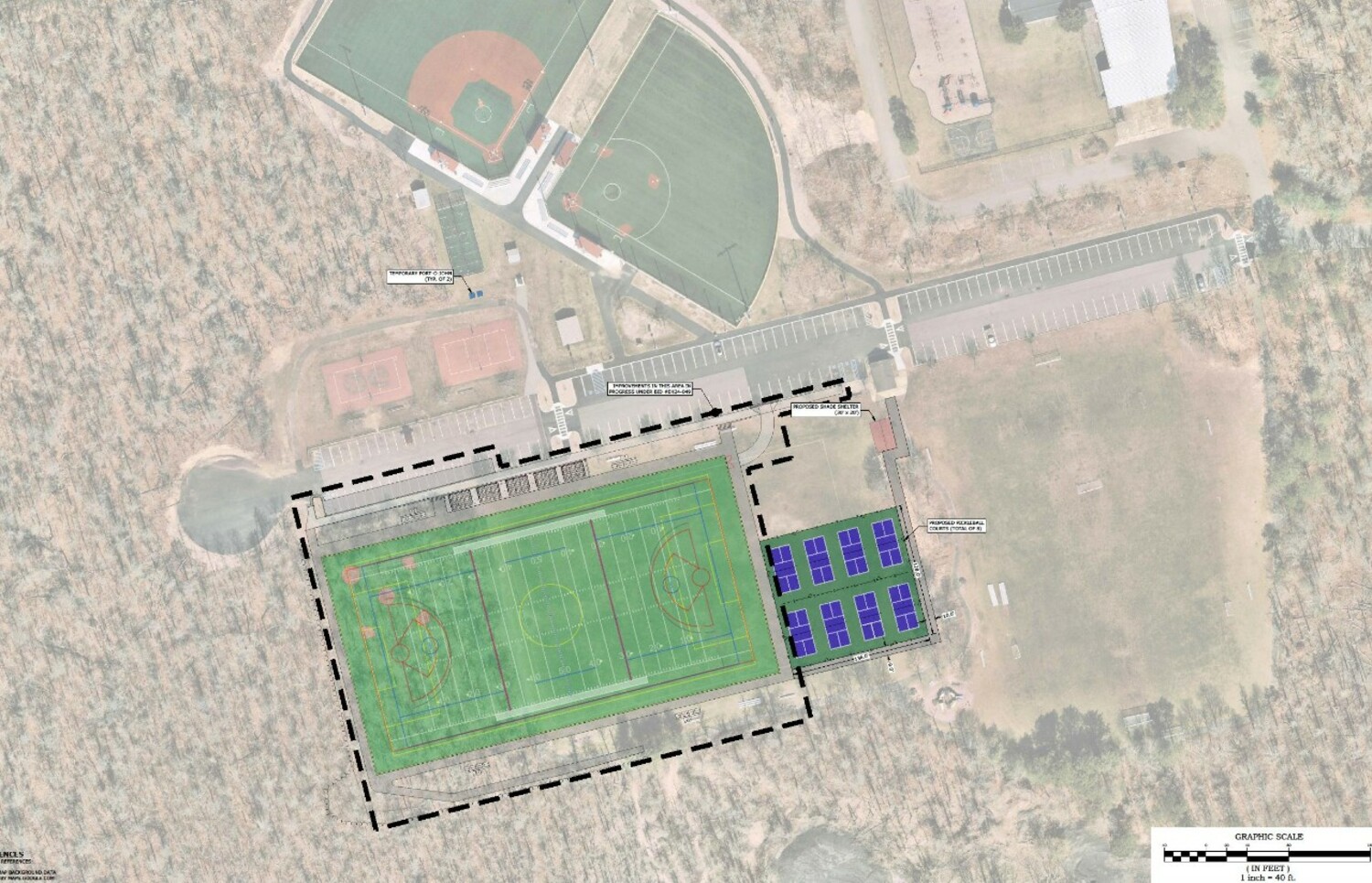 The eight pickleball courts would be located near the new multipurpose field at the Fred Thiele Recreational Facility on Stephen Hands Path. COURTESY EAST HAMPTON TOWN