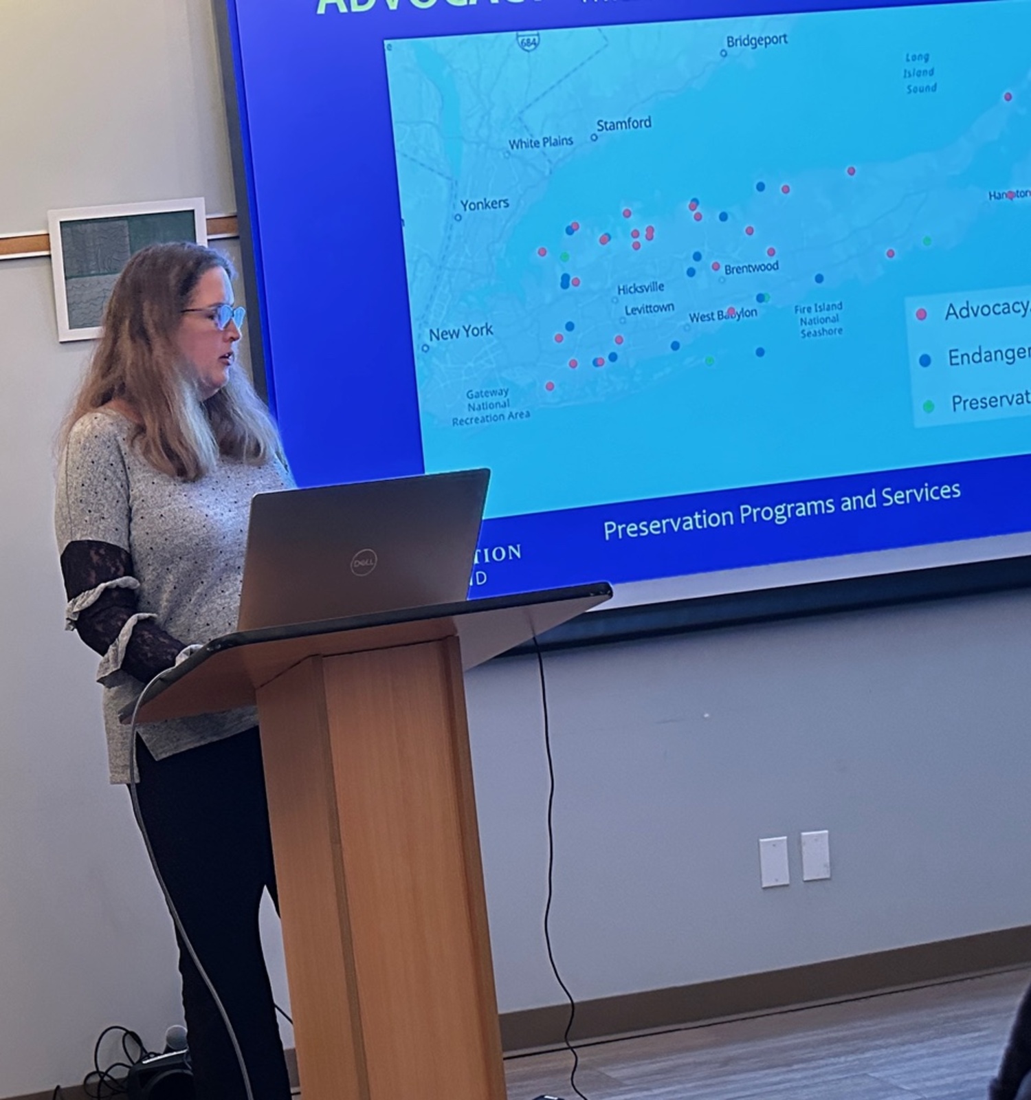 Tara Cubie, director of design at Preservation Long Island in Cold Spring Harbor, speaks on historic preservation myths and truths. MARK MACNISH