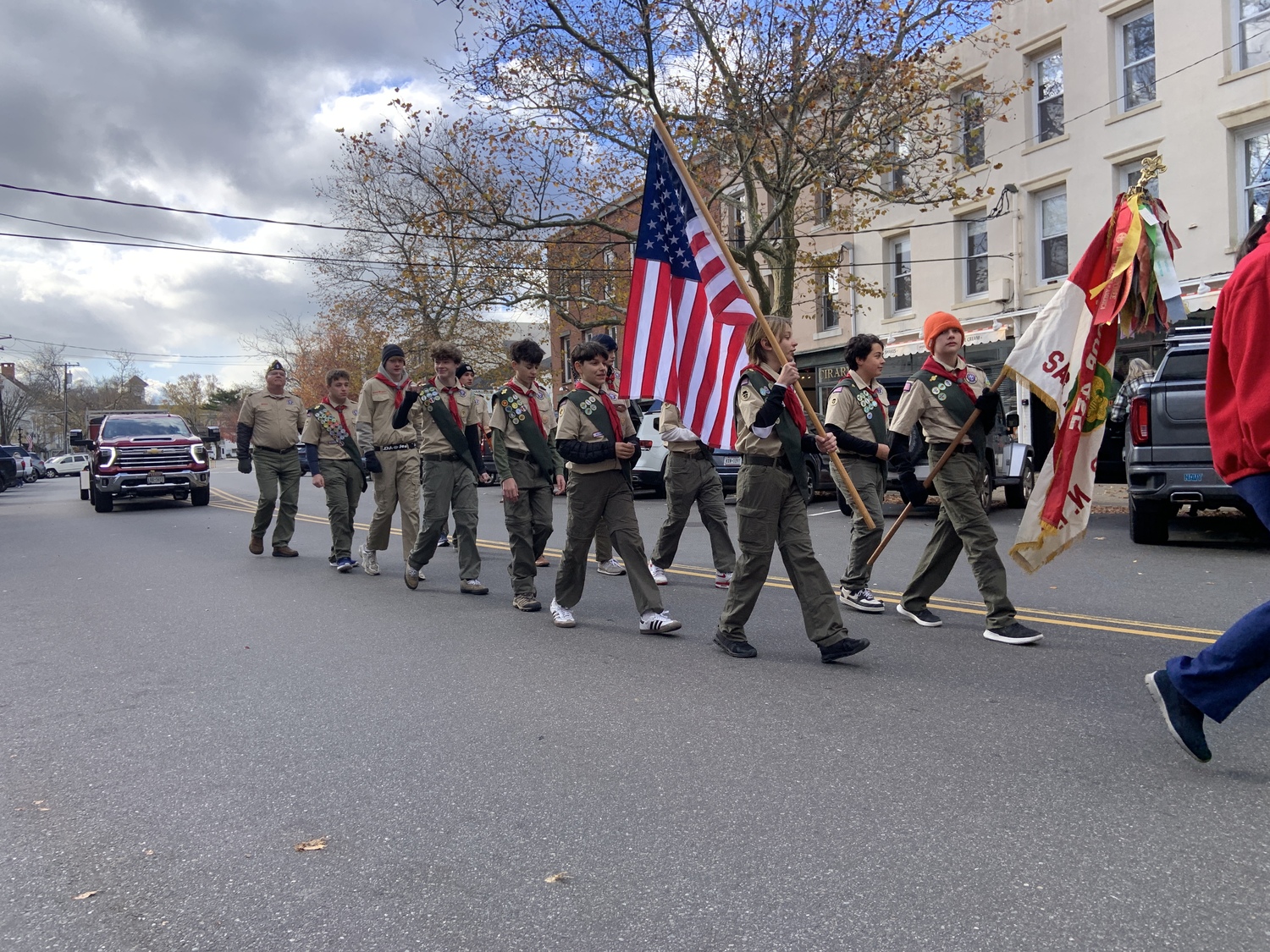 Members of Sag Harbor Boy Scout Troop 455 marched in Sag Harbor's annual Veterans Day parade. STEPHEN J. KOTZ