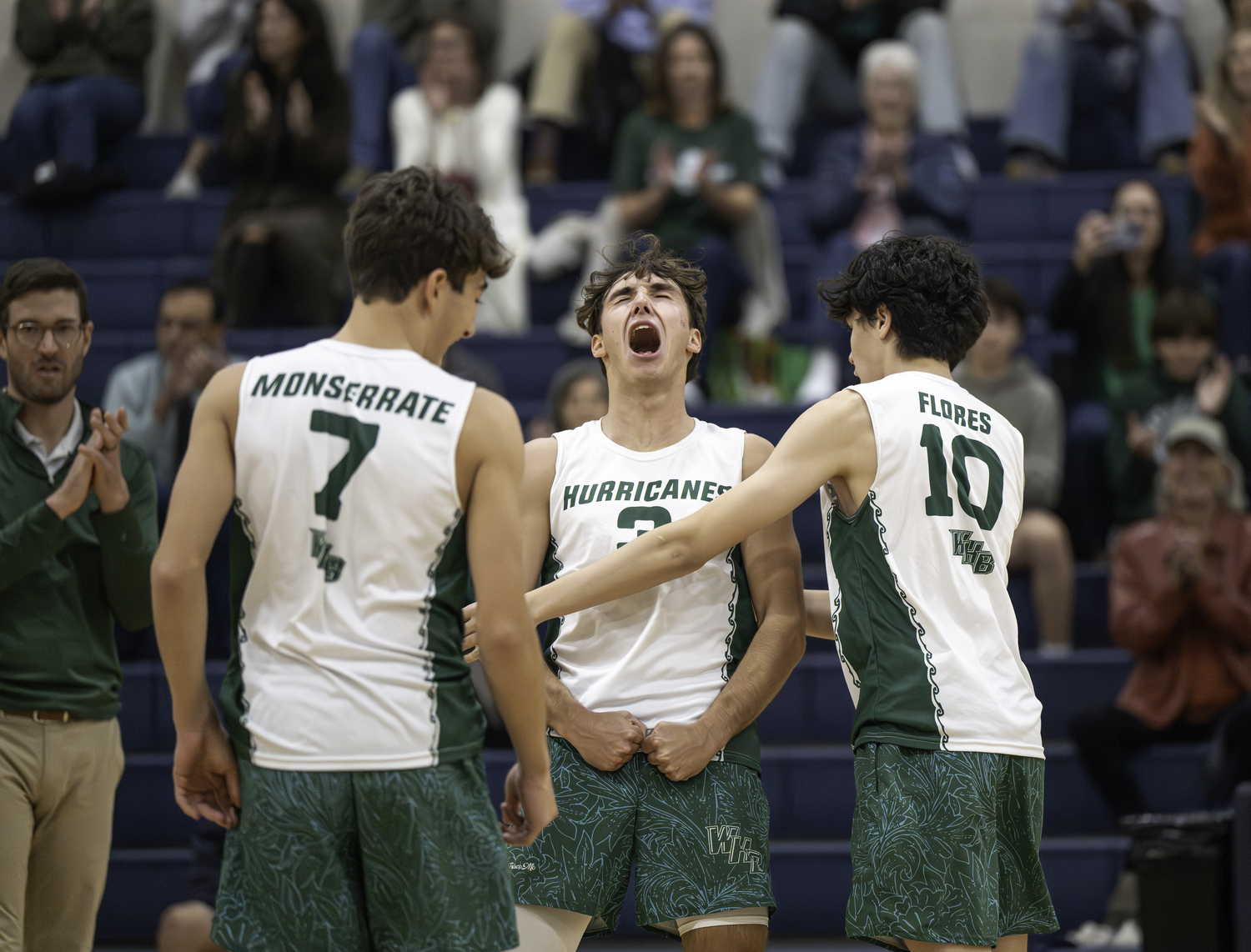 Senior setter Cameron Giordano celebrates his last point as a Hurricane. MARIANNE BARNETT