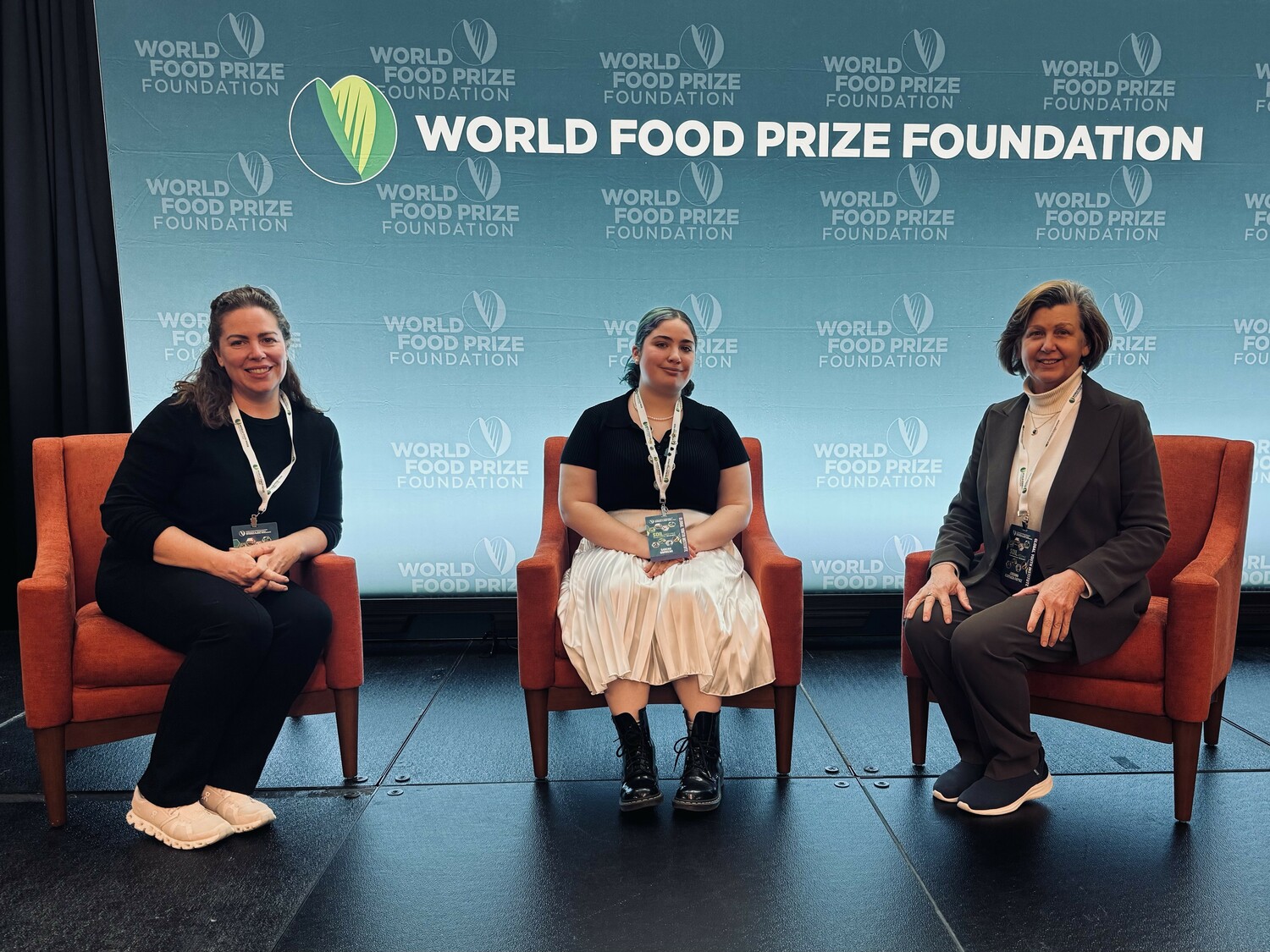 Aleandra de Souza, agriculture teacher at Bridgehampton School, student Sacha Gomberg and Judiann Carmack-Fayyaz, executive director of the FoodLab at SUNY Stony Brook Southampton at the World Food Prize Global Youth Institute in Des Moines, Iowa. COURTESY BRIDGEHAMPTON SCHOOL DISTRICT