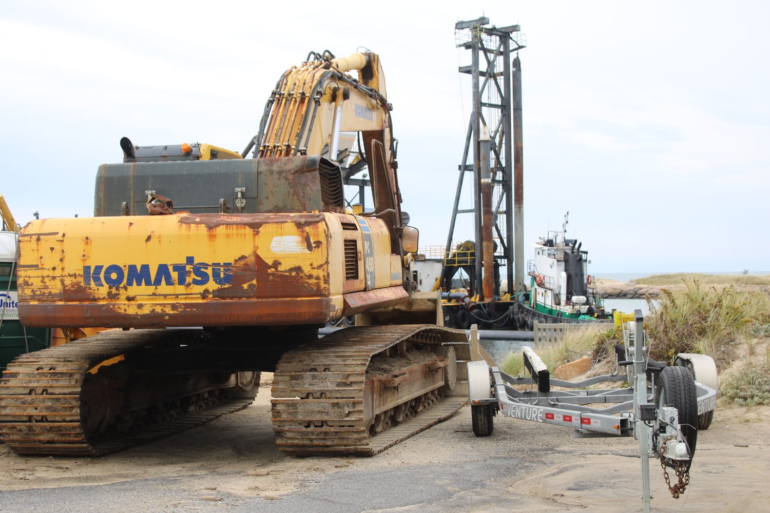 Dredge Oyster Bay arrived at Lake Montauk Inlet on Monday morning. The Army Corps of Engineers had been staging for about a week prior. JACK MOTZ
