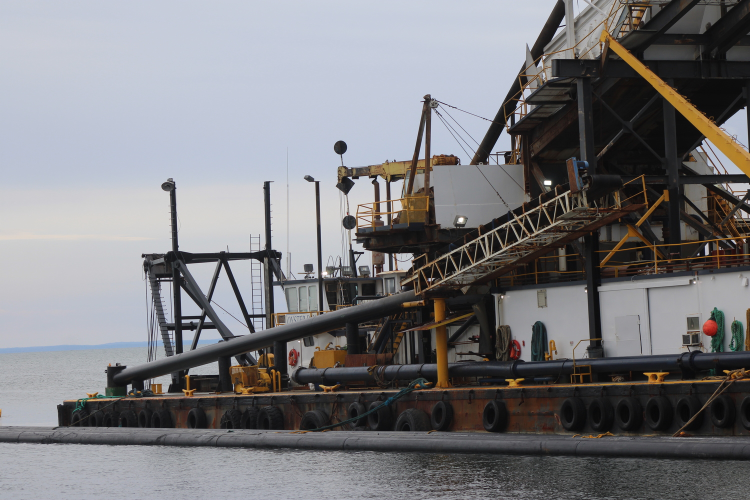 Dredge Oyster Bay in Lake Montauk Inlet on Monday morning. JACK MOTZ