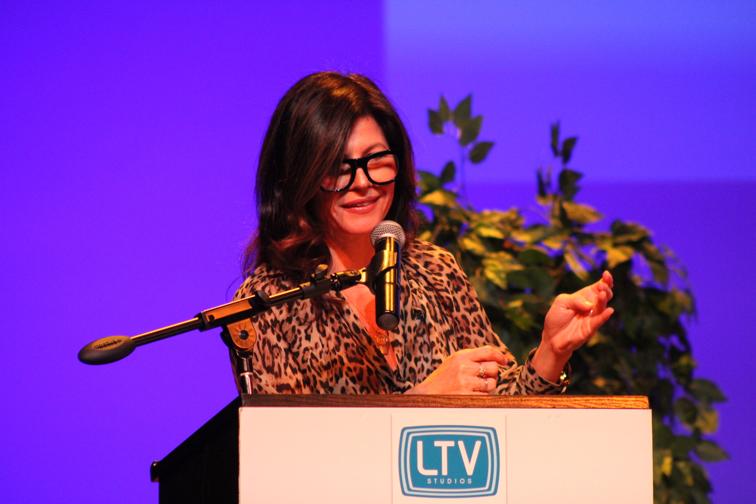 Nichole Ferrera moderated the event at LTV Studios on Thursday. JACK MOTZ