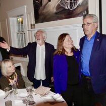 Tom Neely, with his wife Cynthia at the Democratic Party's poll watching party in Southampton on Tuesday, won a seat on the Southampton Town Board. MICHAEL WRIGHT