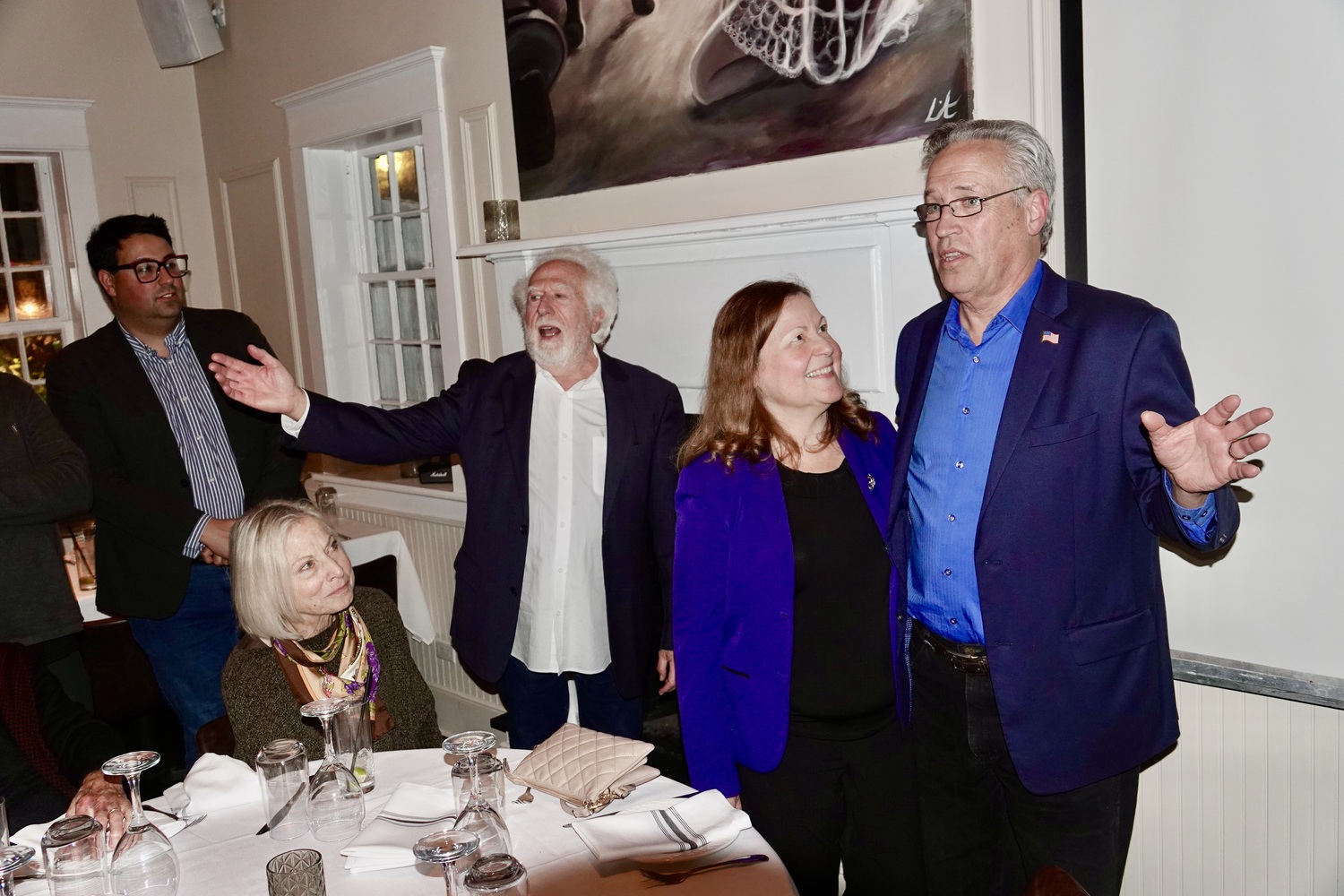 Tom Neely, with his wife Cynthia at the Democratic Party's poll watching party in Southampton on Tuesday, won a seat on the Southampton Town Board. MICHAEL WRIGHT