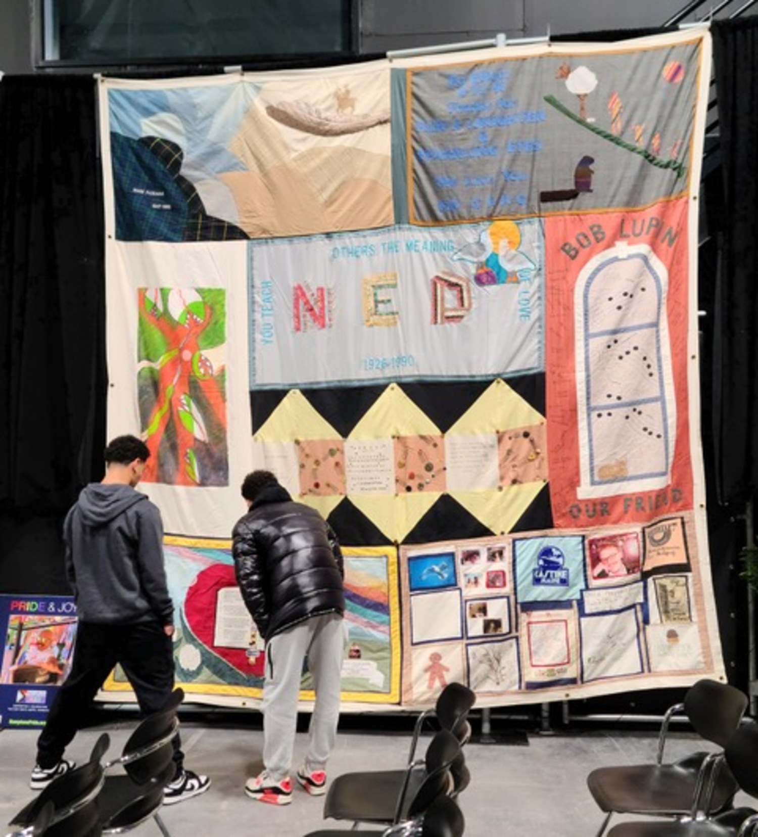 Ten Bridgehampton School students took a field trip to LTV on Monday, December 1, World AIDS Day, to view 40 Quilts from the National AIDS Memorial on display in the annual Hamptons Pride observance. They toured the studio and watched and discussed the Oscar-winning 1993 film 