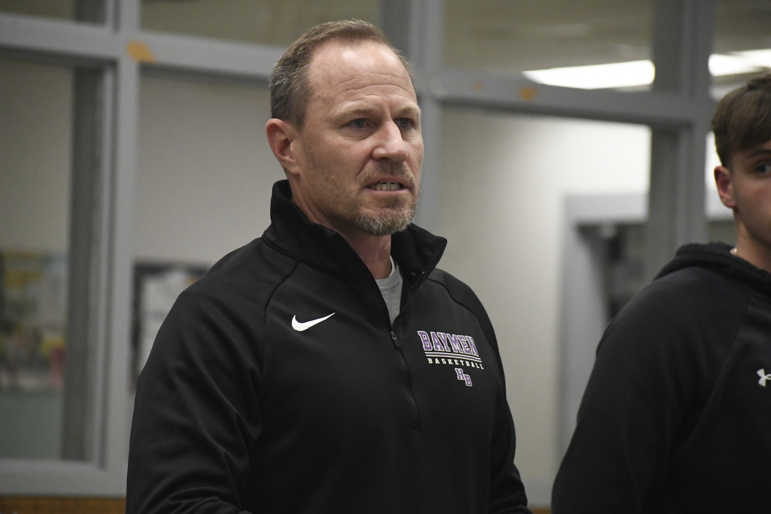 Hampton Bays head coach Noah Brown at the inaugural Suffolk Boys and Girls Basketball Coaches Association Media Day that was held at Sachem North High School on November 22.   DREW BUDD