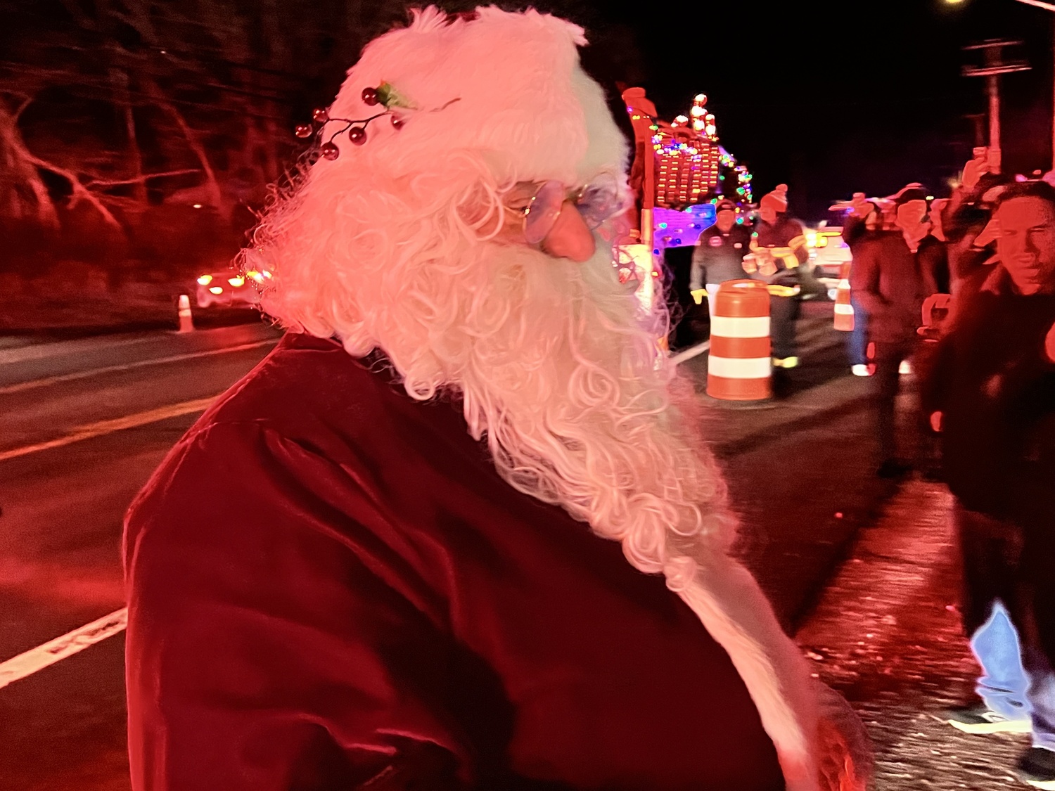 Santa arrives with the Flanders Fire Department to light the Big Duck. LEE MEYER