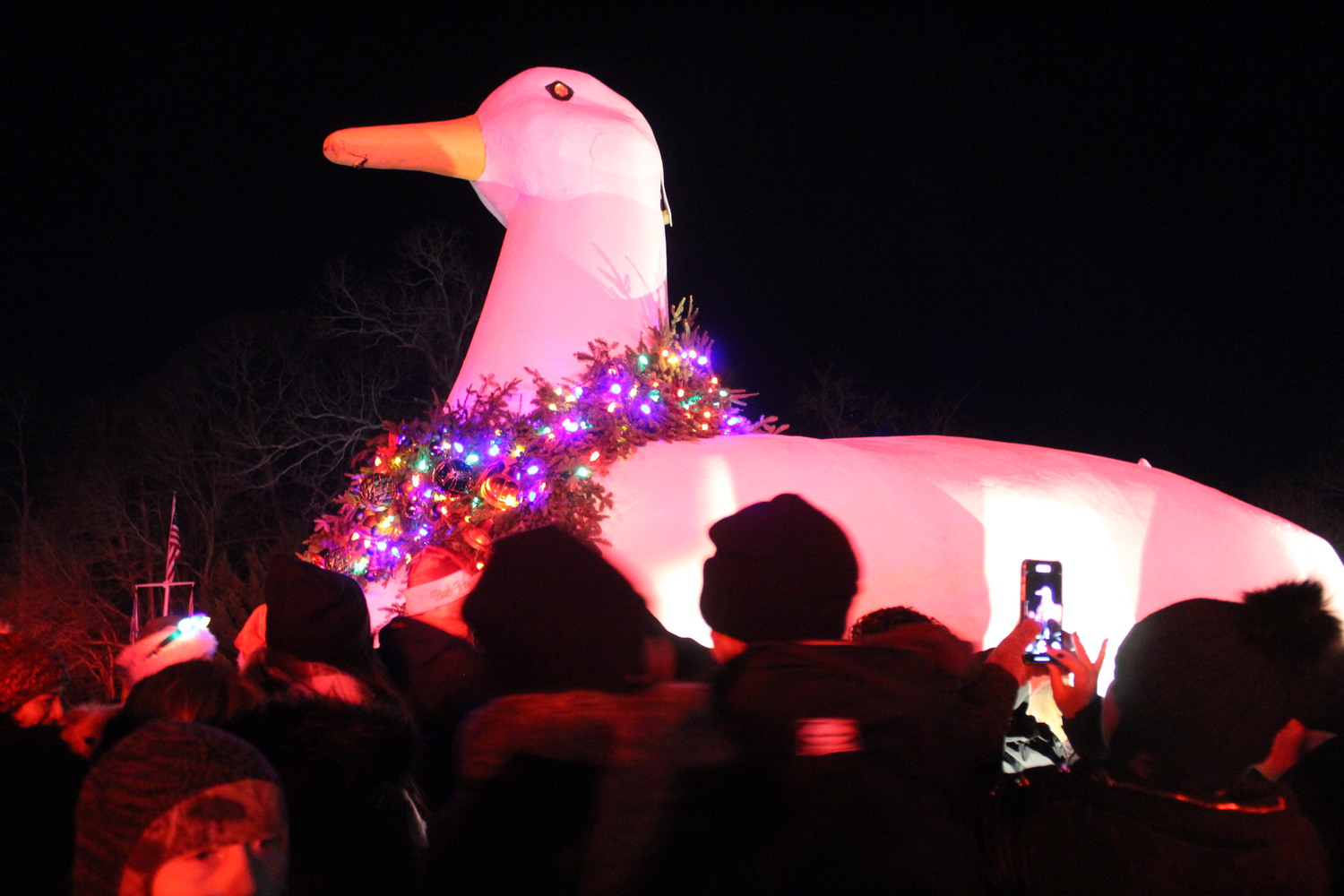 The Big Duck is lit. LEE MEYER
