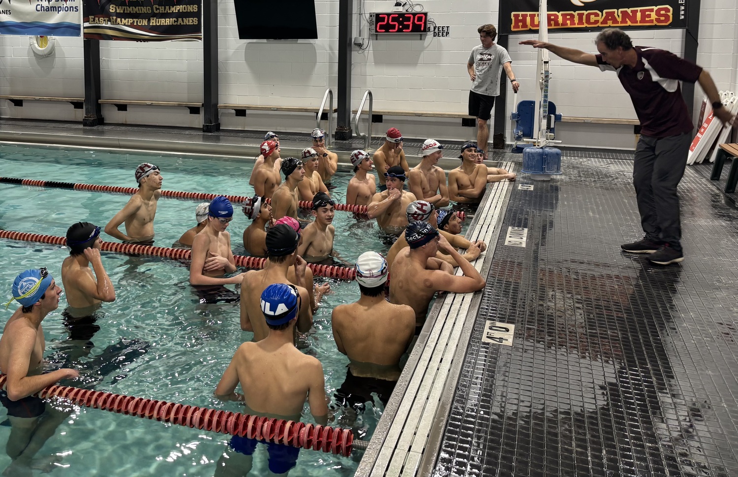 The East Hampton/Pierson/Southampton boys swim team on the first day of practice on November 17.  JACK GRAVES