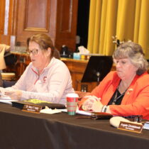 Bridgehampton School Superintendent Dr. Mary T. Kelly, right, at a board meeting in November. CAILIN RILEY