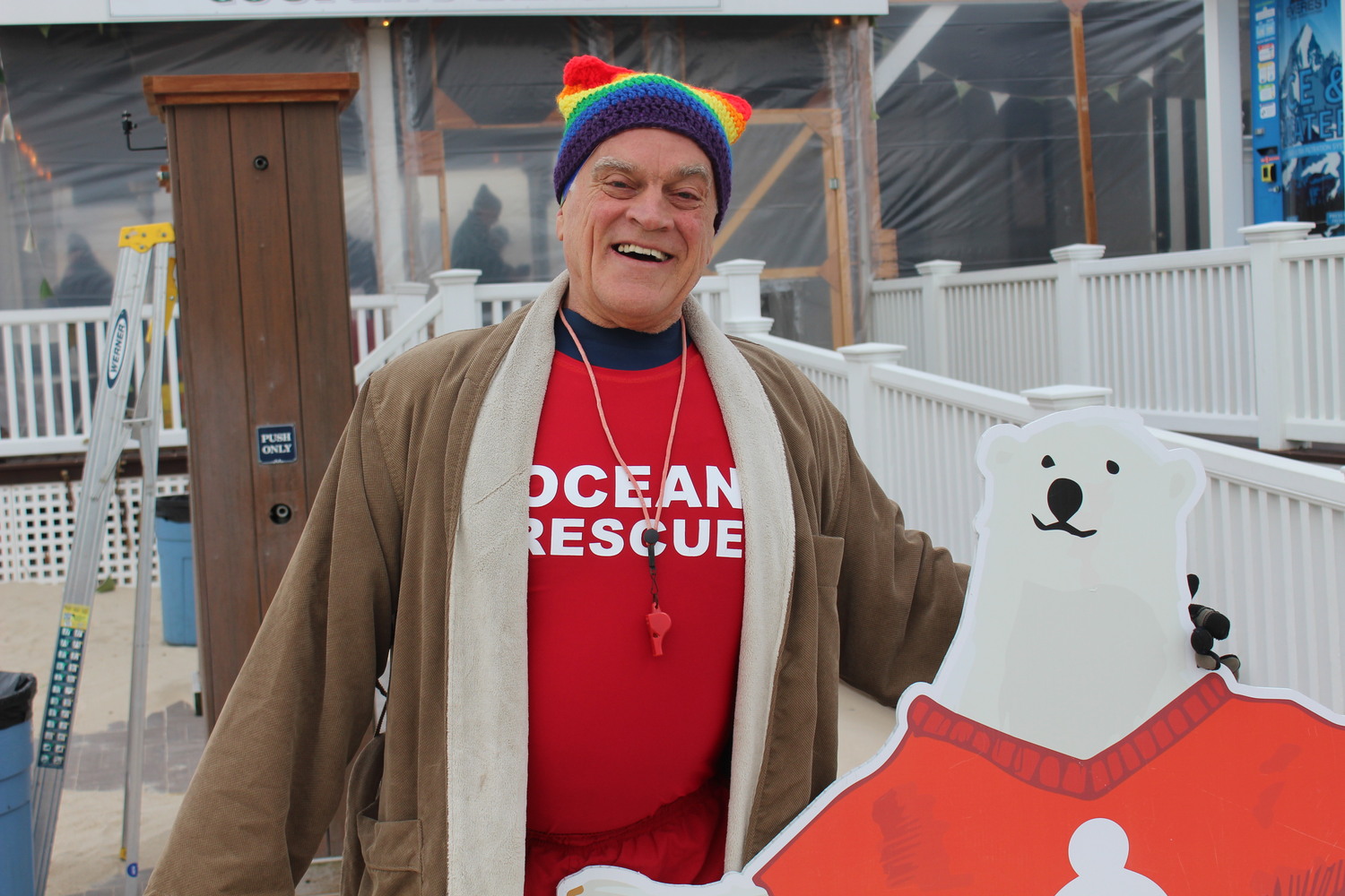 Jimmy Mack at the 2025 Polar Bear Plunge at Coopers Beach in Southampton on Saturday.  LEE MEYER