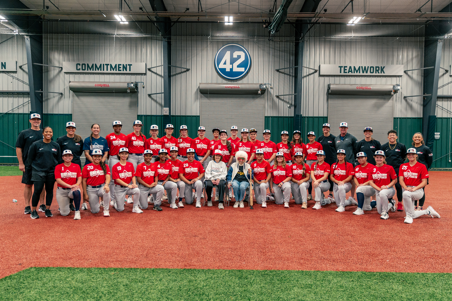 The 32 high school players chosen to take part in the 2025 MLB Breakthrough Series held at the Jackie Robinson Training Complex in Vero Beach, Florida. JARED BLAIS/MLB PHOTOS VIA GETTY IMAGES