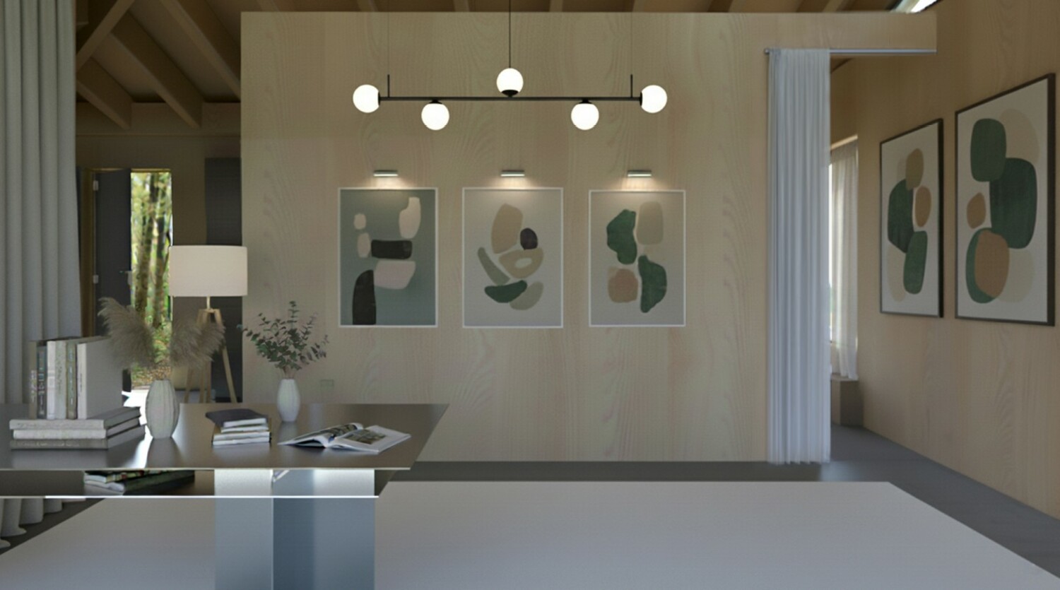 An architectural rendering of the interior of a new studio on the Ma’s House & BIPOC Art Studio campus. COURTESY BUILDLABS