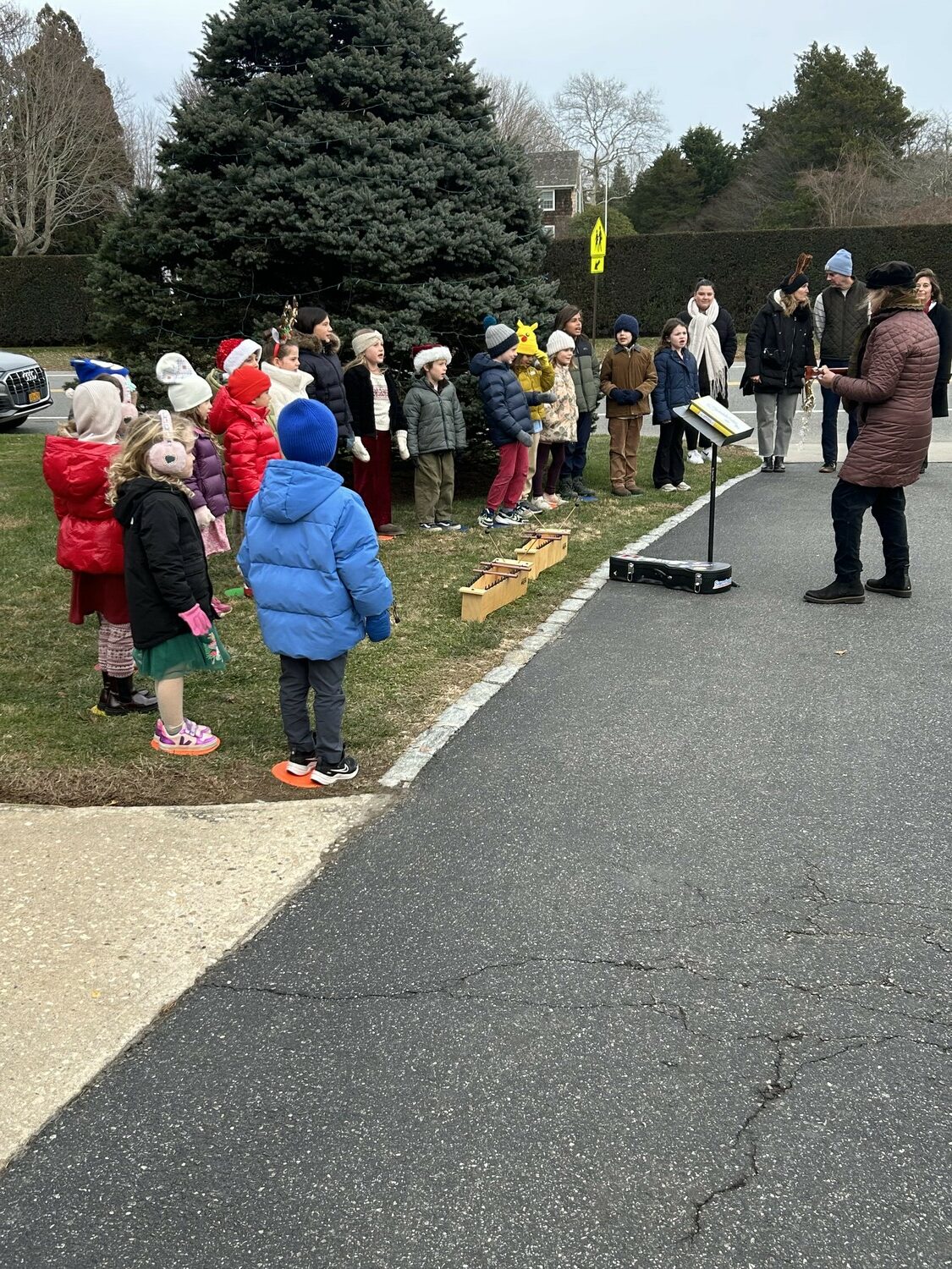 Sagaponack School students recently performed their winter concert outdoors. COURTESY SAGAPONACK SCHOOL