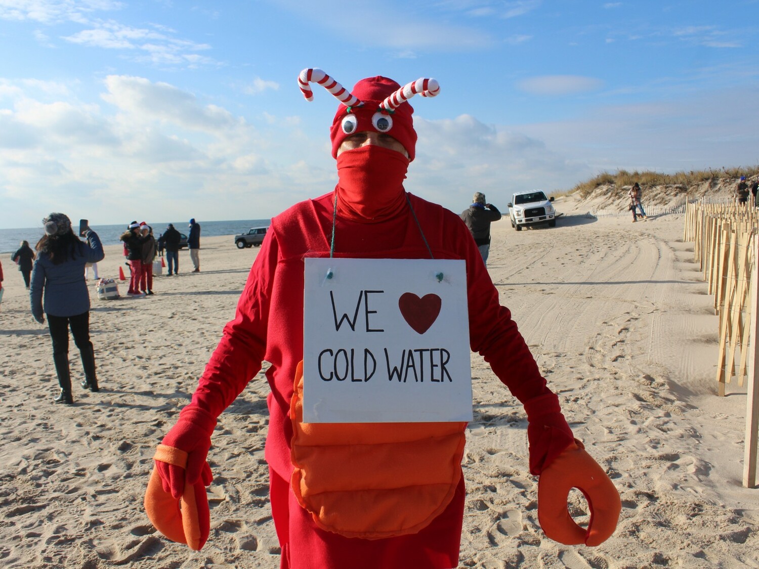 Steve Klugman at the Polar Bear Plunge at Coopers Beach on Saturday.  LEE MEYER