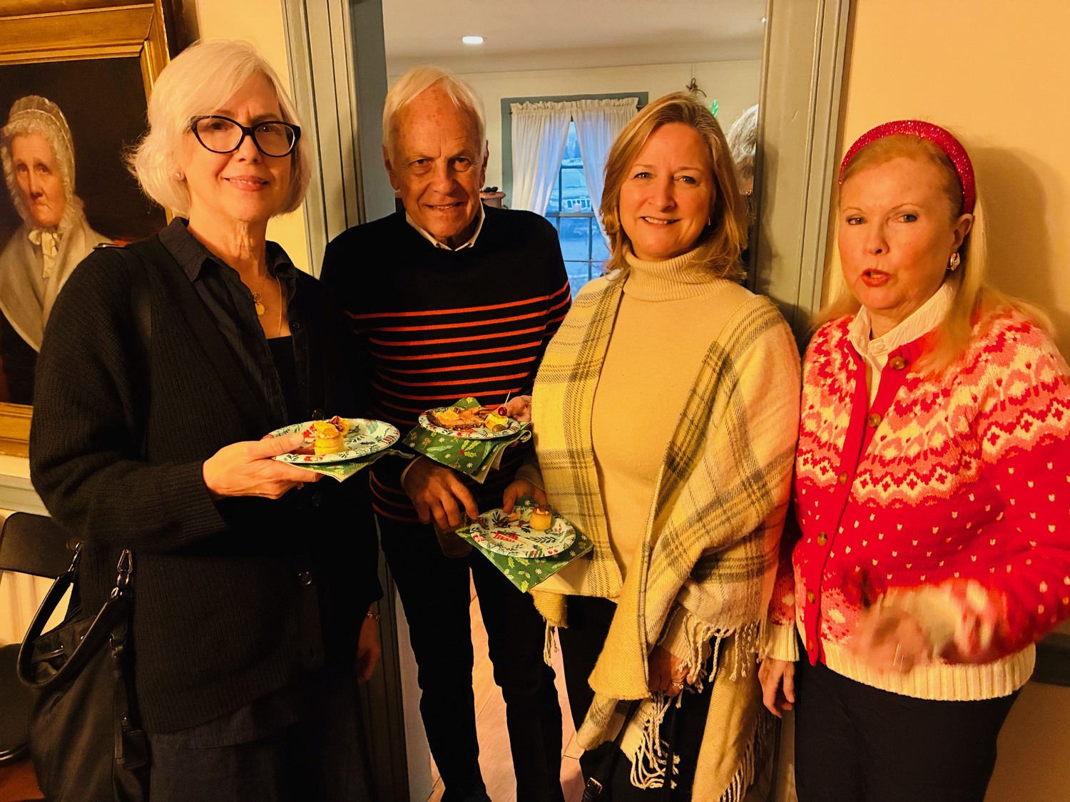 Last Sunday the Greater Westhampton Historical  Museum hosted its holiday party at the Mill Road location. Among those attending were, from left, Patti Schaefer, Larry Jones, Southampton Town Supervisor Maria Moore and Maureen Jones. COURTESY WESTHAMPTON HISTORICAL MUSEUM