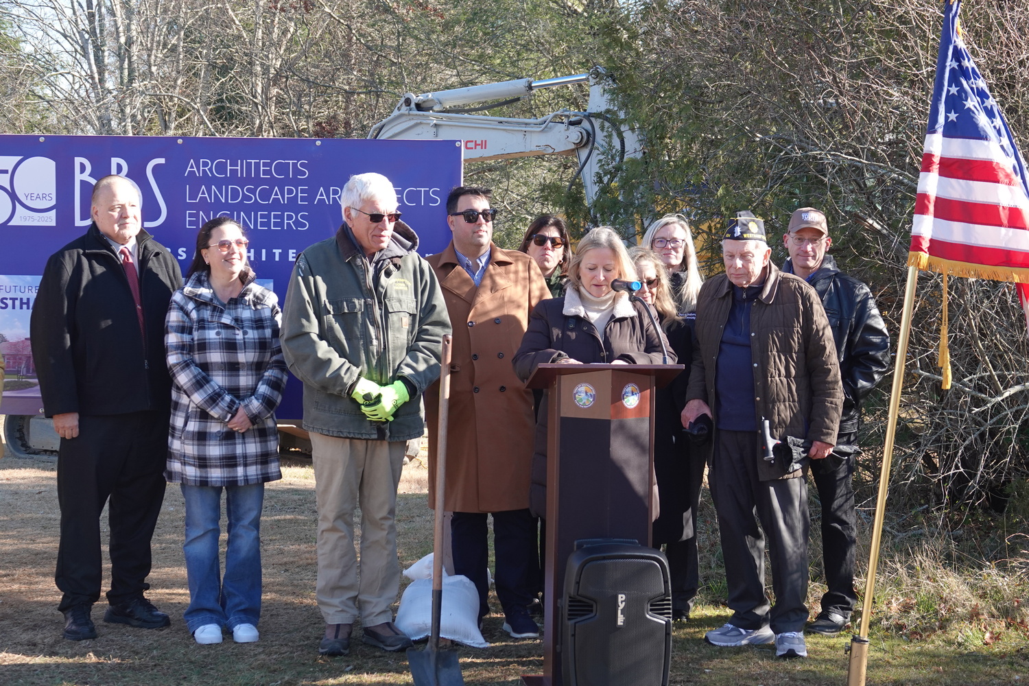 Town officials held a ceremonial groundbreaking on Wednesday, December 3, for the Westhampton Community Center on Mill Road. The foundation for the building will be formed this month and project managers hope to have the building ready for use by the end of 2026. MICHAEL WRIGHT